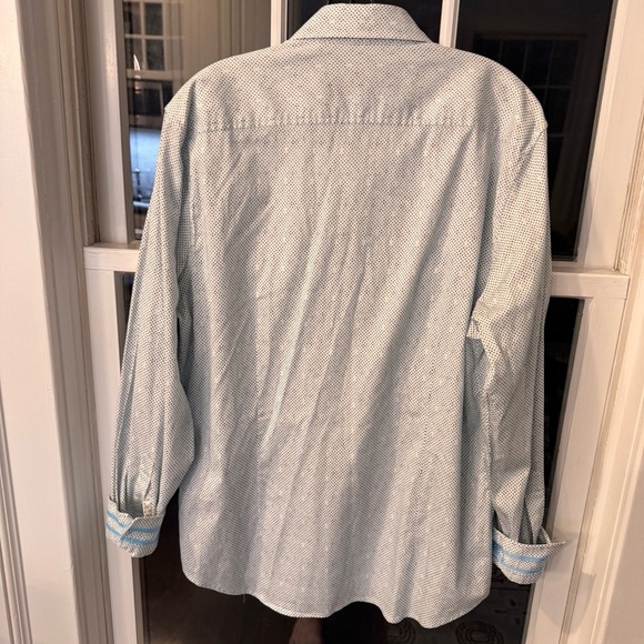 Robert Graham Shirt Mens Sz XL Blue & White Tiny Check Tailored Fit Flip Cuff - Picture 7 of 12